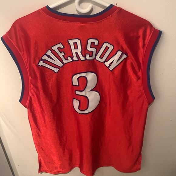 Super Rare Champion Dual Tag Authentic 2001 Allen Iverson 76s Red Alt Jersey 44 - Picture 8 of 10